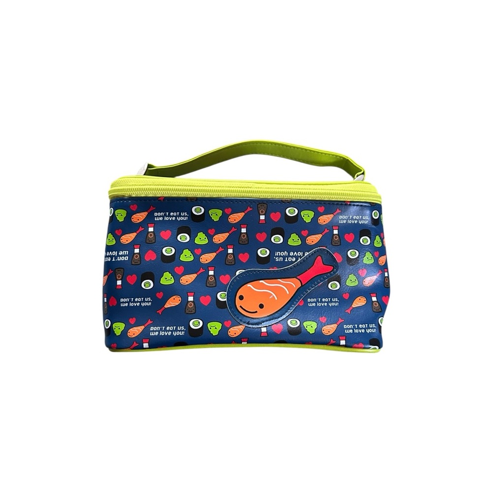 Vintage Y2K David & Goliath Kawaii Sushi Print Travel Makeup Bag Blue Green NWT